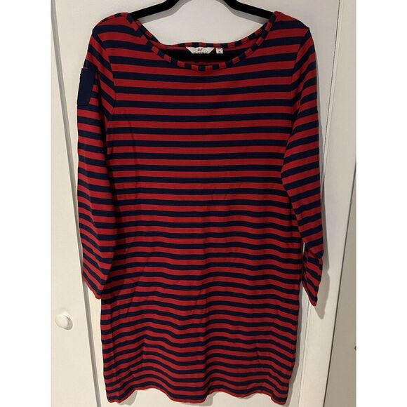 Vineyard Vines Stretch‎ Cotton Boatneck Shirt Dress Medium Red Blue Long Sleeve - Picture 1 of 5